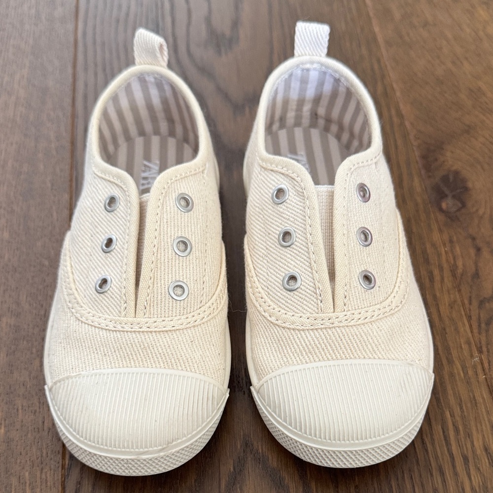 Zara Kids Beige Canvas Slip-On Sneakers